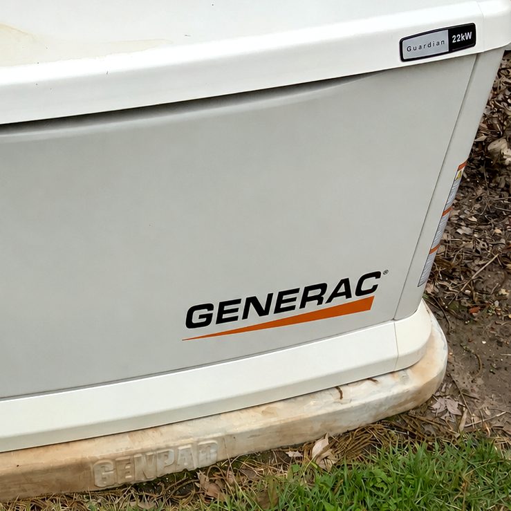 Generac standby generator installed beside a Memphis-area home with an automatic transfer switch